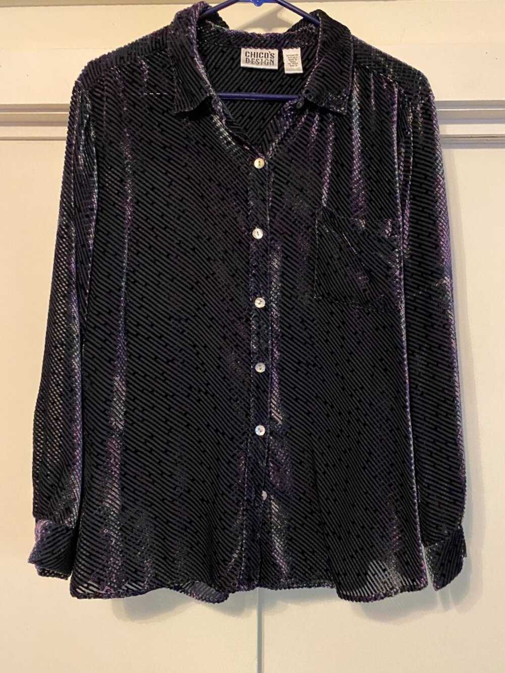 Chico's, rayon & silk, button-down iridescent blouse, size XL